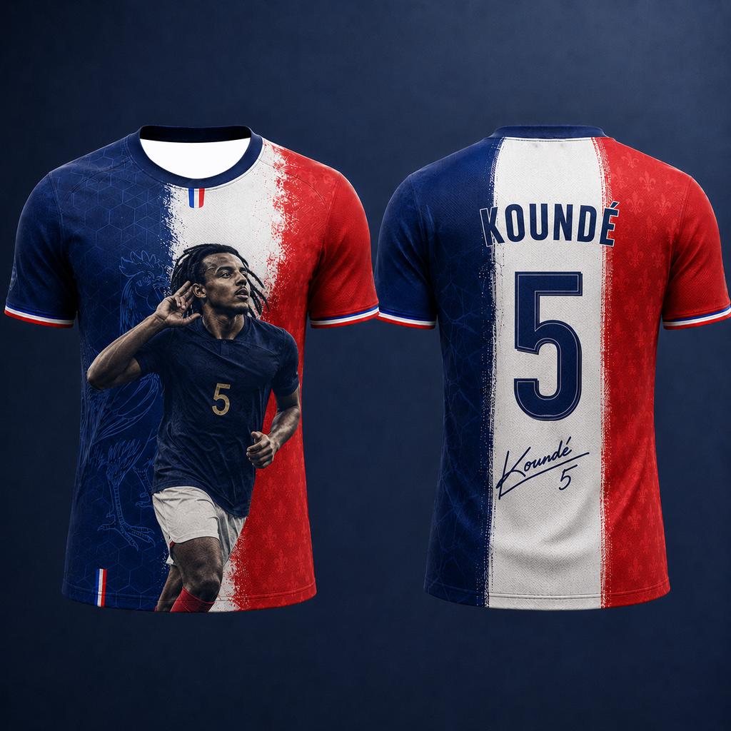 Frankreich 2026 Trikolore Flagge T-Shirt Herren Damen 3D Druck Polyester Kurzarm Schnelltrocknend Atmungsaktiv Fußballtrikot Fans Geschenk