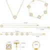 Anti Tarnish Jewellery Latest Stylish Clover Ring Earrings Bracelet Chain Pendant Combo Gifts Necklace Jewellery Set for Women & Girls