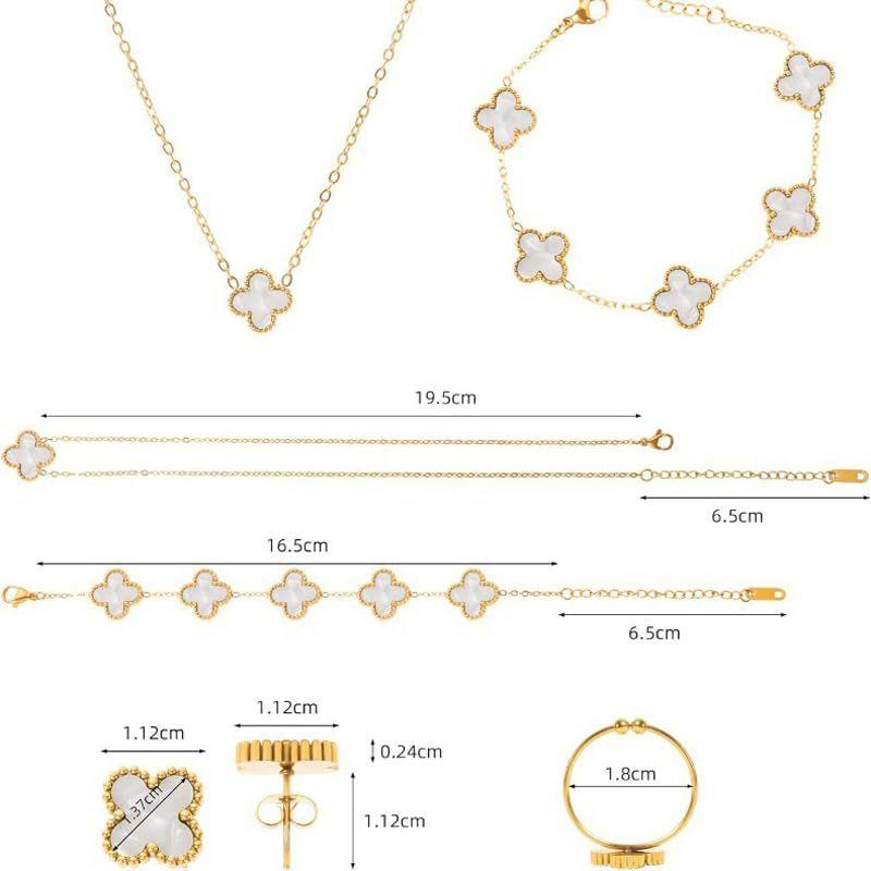 Anti Tarnish Jewellery Latest Stylish Clover Ring Earrings Bracelet Chain Pendant Combo Gifts Necklace Jewellery Set for Women & Girls