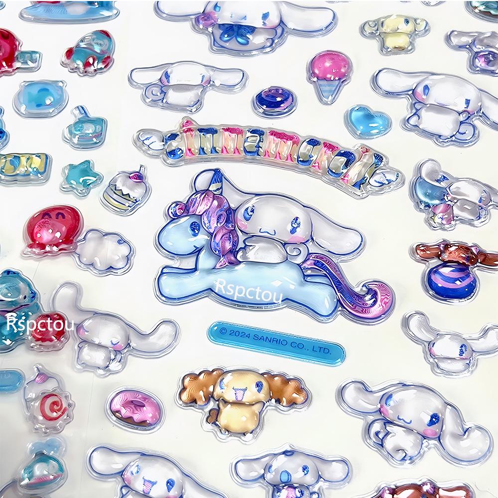 4pcs Anime Sanrio 3D Relief Stickers Aesthetic Cute Cartoon Kuromi My Melody Crystal Decals Toys Kawaii DIY Diary Laptop Phone