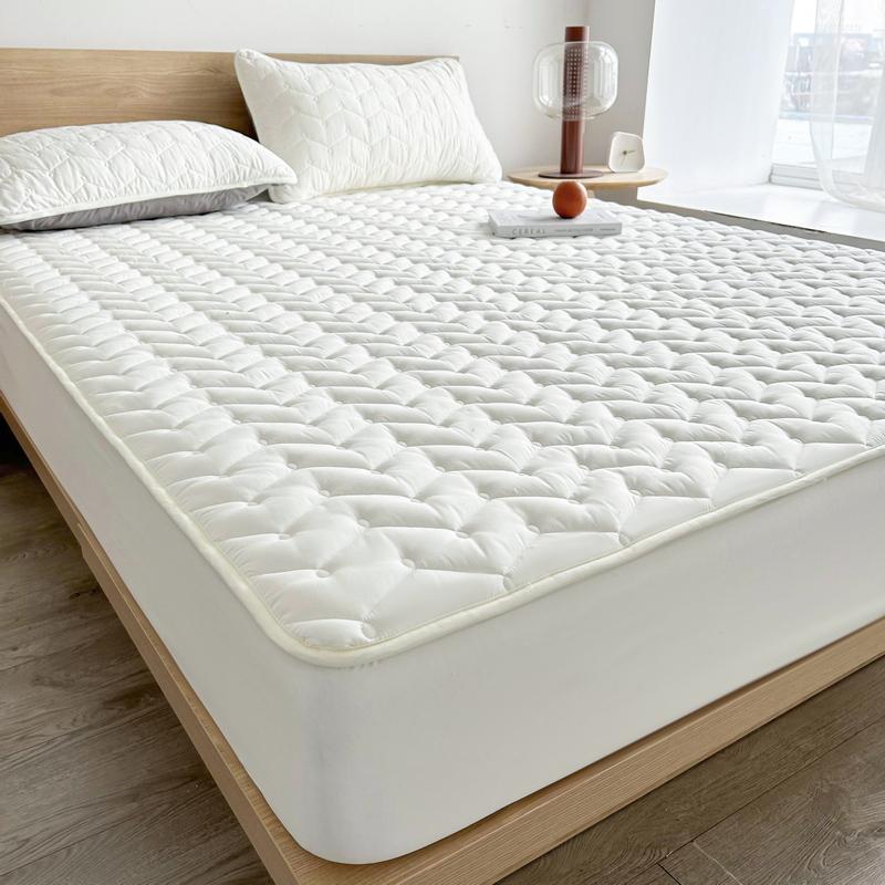 2025 New Solid Color Waterproof Bed Hat Wavy Cotton Anti-bacterial Mattress Cover Protector Skin-friendly Bed Cover with Elastic