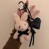 Cartoon Bunny Bow Key Chain Soft Plush Rabbit Doll Pendant Leather Heart Keyring  Hanging Ornaments