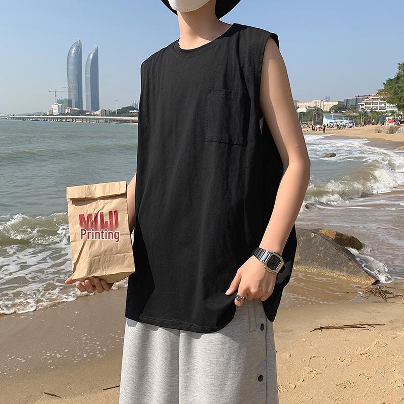 

Мужская майка без рукавов в стиле хип-хоп - Модная летняя майка свободного кроя с карманом XL чёрный