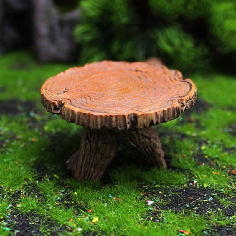 Amosfun Miniature Stump Table and Chair Miniature Model Chair Decorative Mini House Interior Garden Outdoor Resin Set, Figurine, Ornament,