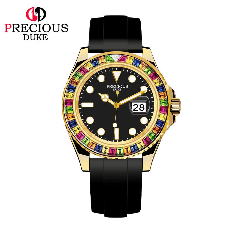 Herren-Quarzuhr mit drehbarer Lünette, Kalenderuhr mit farbigen Diamanten, wasserdichte Business-Uhr mit Nachtlicht für Herren, Weihnachtsgeschenk