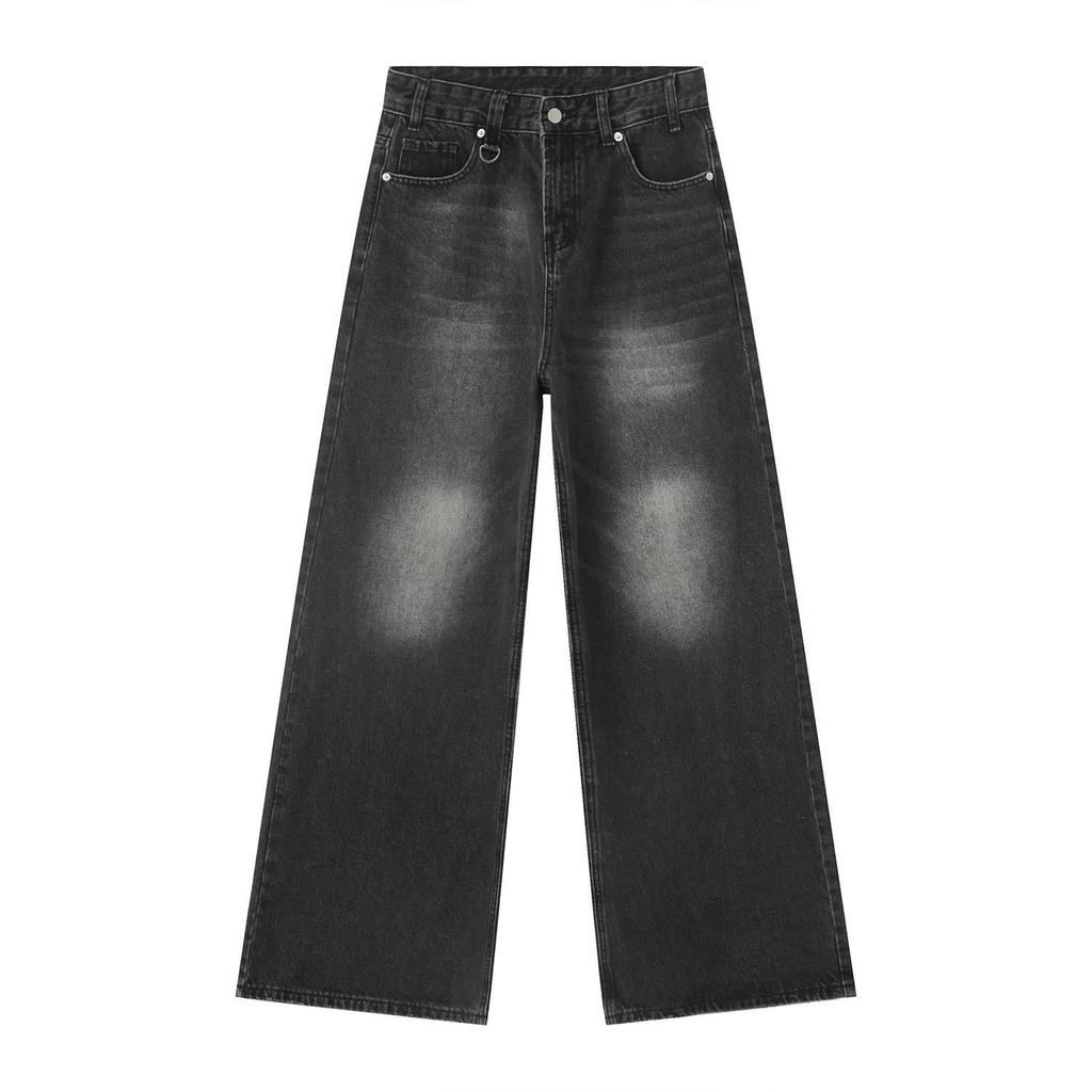 2025 Four Seasons Retro Hong Kong Style Distressed Wide-Leg Floor-Length Jeans