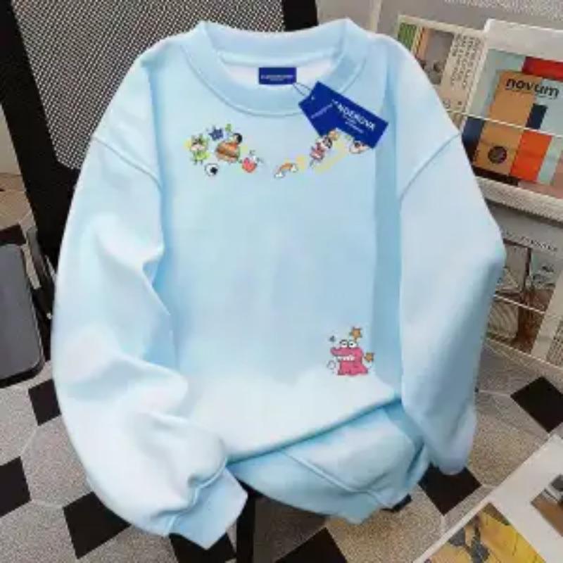 Reine Baumwolle American High Street Cartoon Buntstift Buchstaben Aufdruck Rundhals Sweatshirt Damen Herbst Winter Samt Oberteil