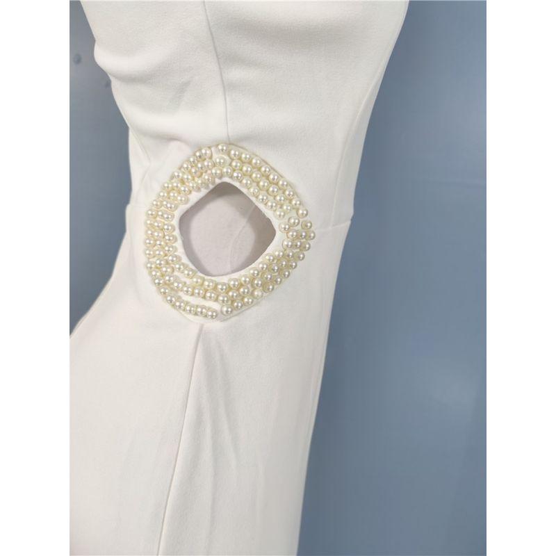 Export Single in Home Sexy Temperament Sexy Midriff Outfit Pearl Decoration Beautiful Banquet Adult Lady like Woman Sleeveless Party Dress