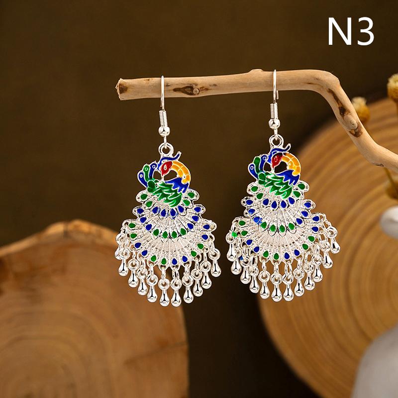 1Pair Peacock Earrings For Women Ethnic Earrings Pendientes Boho Bell Tassel Vintage Broncos Jewelry