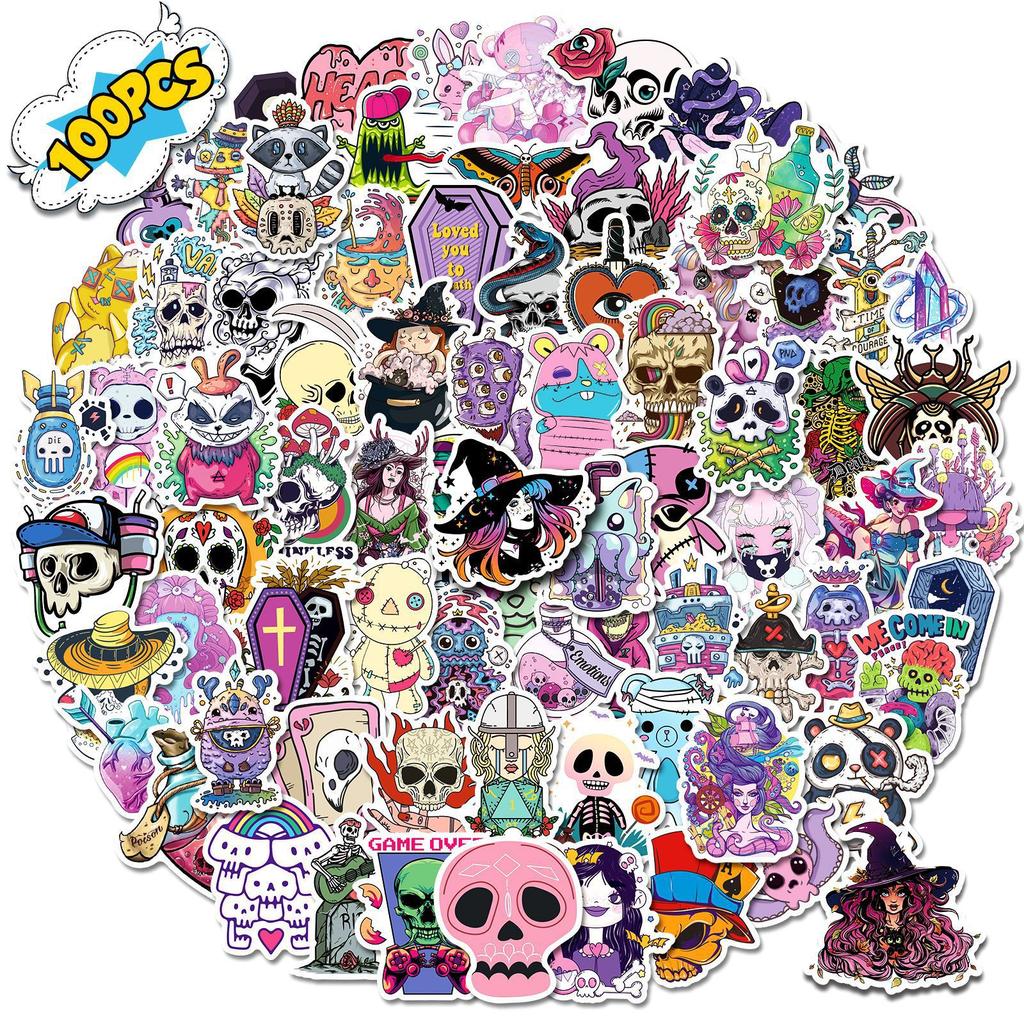 100 Purple Gothic Skeletons Mashup Graffiti Stickers