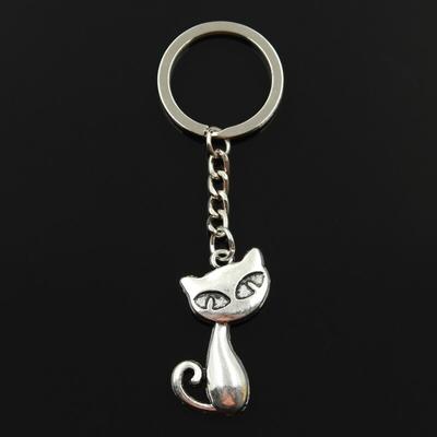 Mode 30mm Schlüsselanhänger Metall Schlüsselanhänger Schlüsselanhänger Schmuck Antik Bronze Silber Farbe Überzogene Katze 39x32mm Anhänger