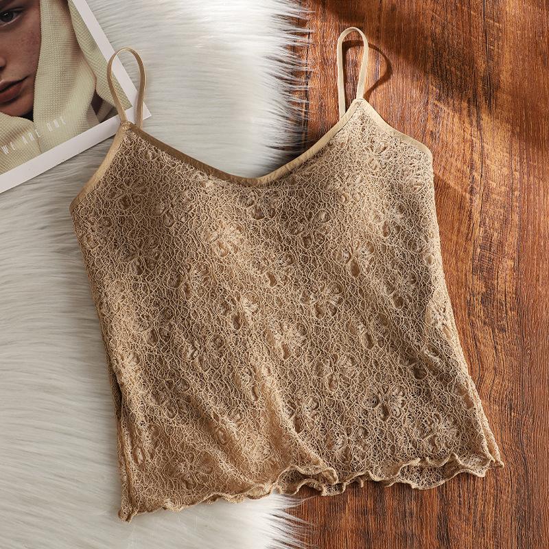 New French mesh lace suspender vest inner and outer wear top breathable thin back underwear women