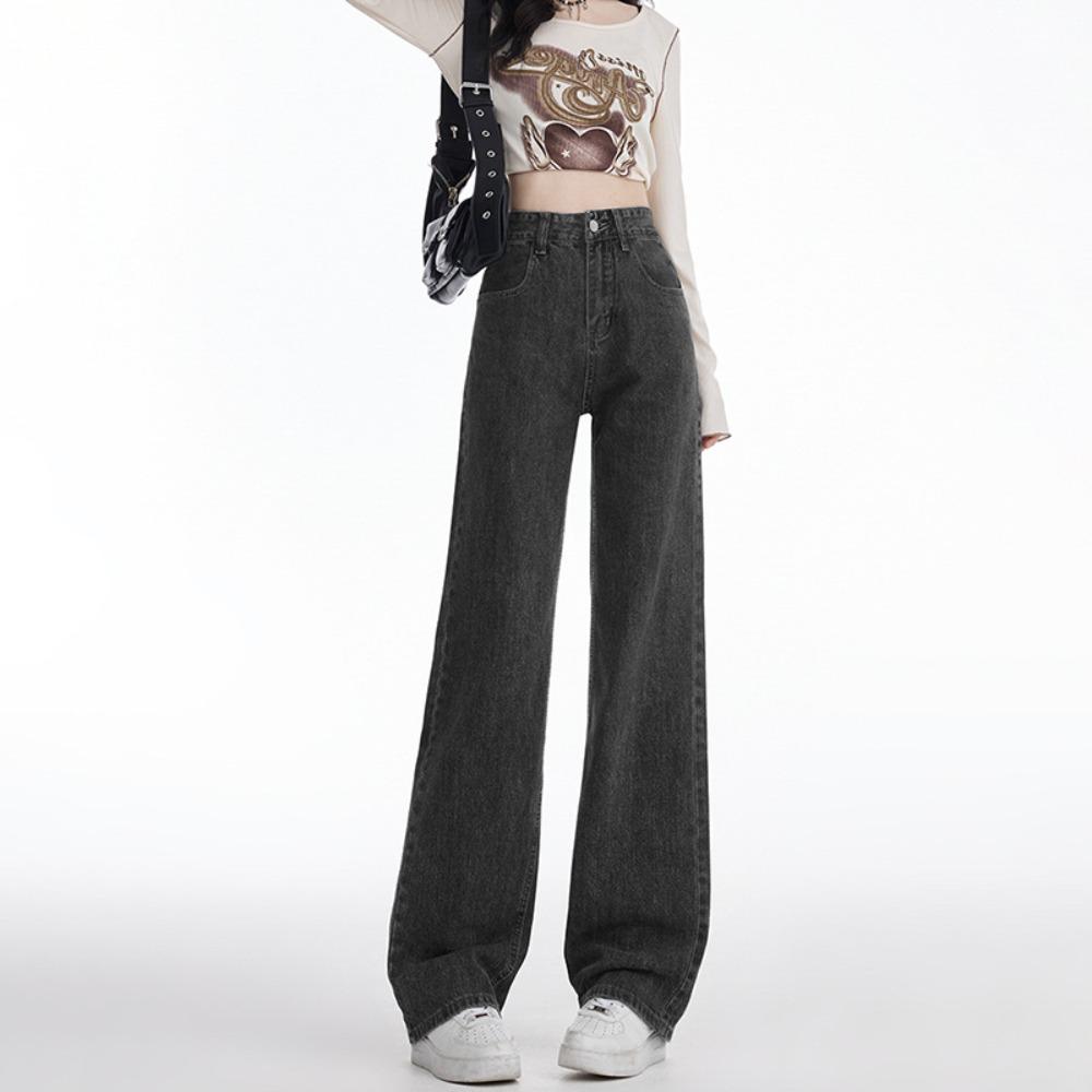 Simple Personality Wide-leg Jeans Women's 2025 New High-waisted and Thin Straight Mopping Jeans