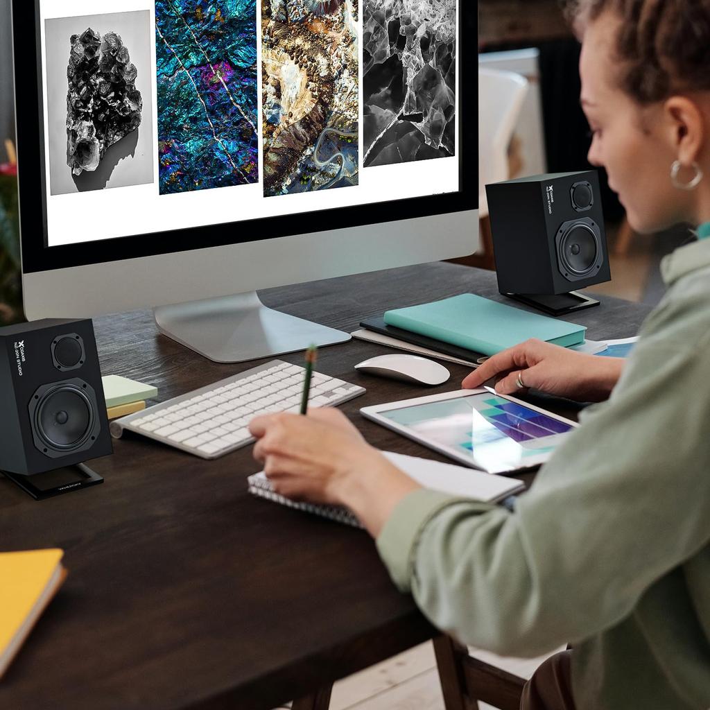 KK Cable Desktop Speaker PC Desktop Speaker Stands x 4cm C-01 Stands, Speaker/Small (Pair) Length 15.5cm Width 11.5cm Height C-01 (Black)