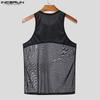 INCERUN Men Sleeveless Mesh Sheer Patchwork Fitted Party Club Tank Tops