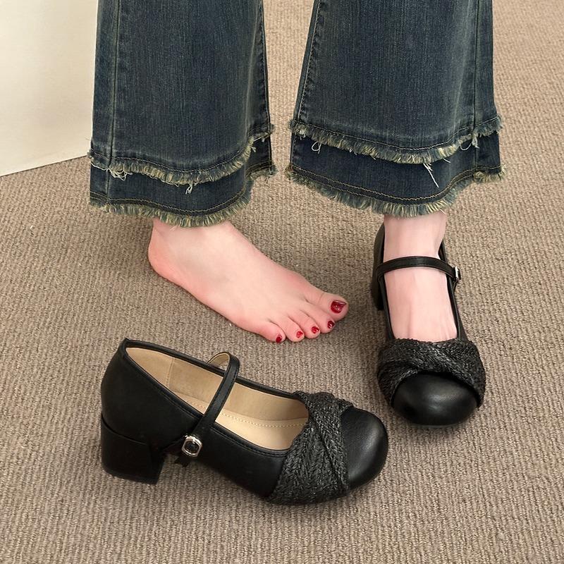 Nuove Scarpe Basse da Donna Primavera e Autunno Scarpe Mary Jane Francesi a Punta Tonda Bocca Bassa con Cinturino Singolo