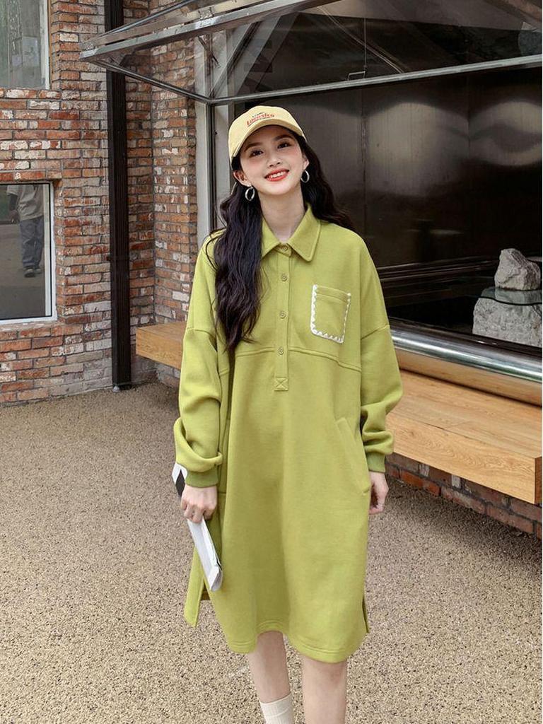 Damen Frühling 2023 Pulloverkleid mit Polokragen - Lässig, Übergrößenmode, Langärmliger Stil