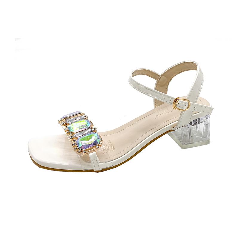 

Сандалии со стразами женские летние новые толстые каблуки высокие каблуки модный темперамент повседневные сандалии нескользящие 40