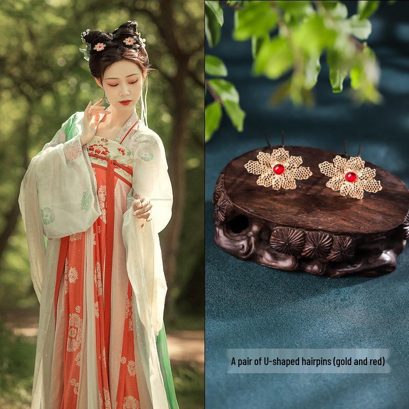 Tang Style Butterfly Flower Hanfu Hairpins - Simple Versatile U-Shaped Hair Accessories.