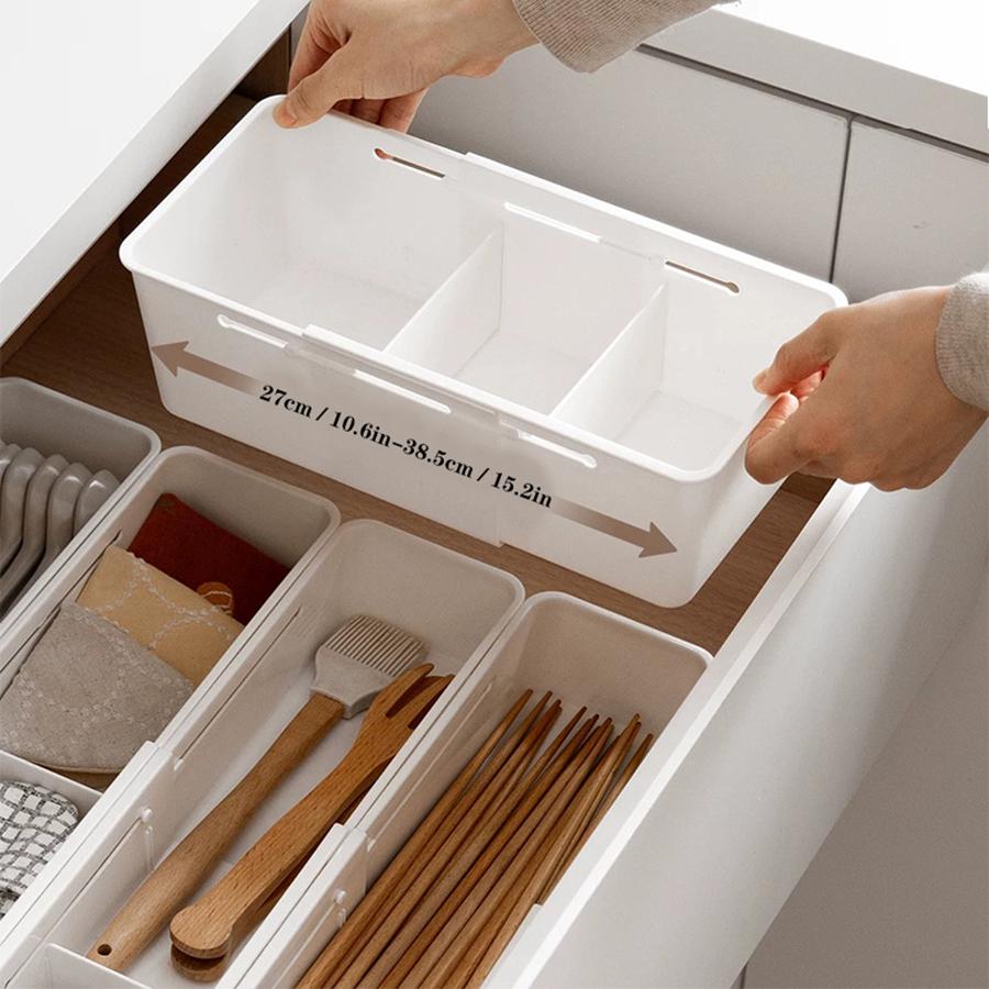 Sliding Drawer Tray with Adjustable Dividers, Expandable Storage Organizer, Sliding Drawer Bin, Expandable Drawer Organizer