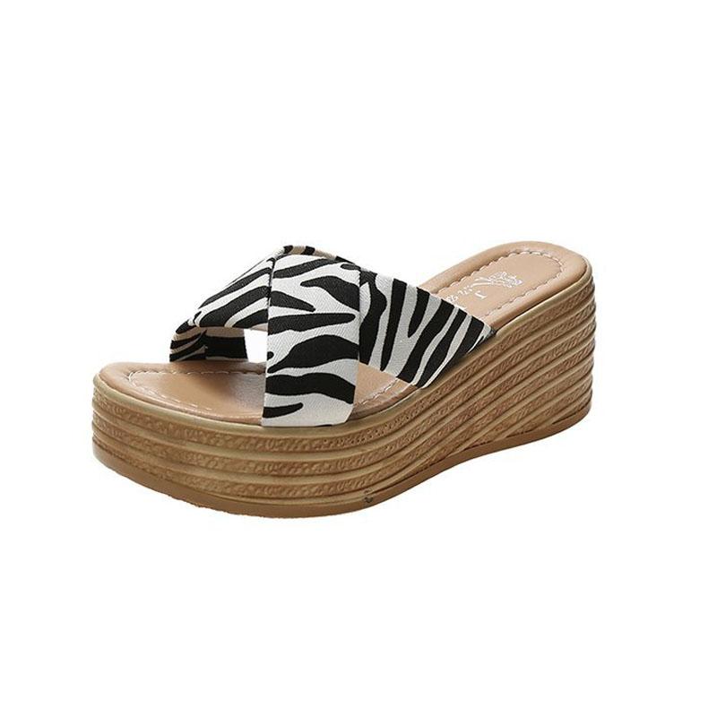 

Женские сандалии Летние женские сандалии на платформе с открытым носком Sandalias Модные уличные пляжные шлепанцы Женские повседневные танкетки Шлепанцы WSH4409 34 зебра