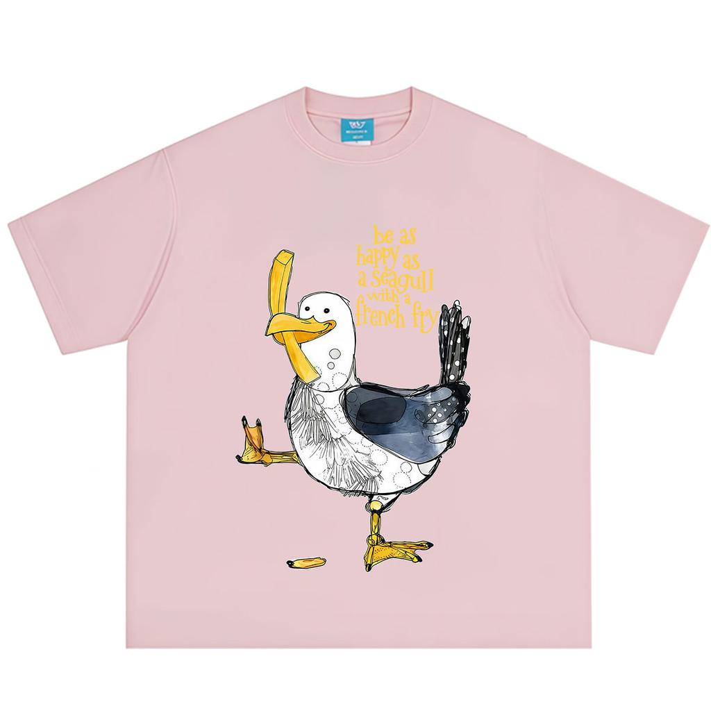 Be As Happy With A French Fry Funny Seagull Meme Tshirt Unisex Unisex Fashion Tshirt Shortsleeved Loose Casual Cotton Tshirts
