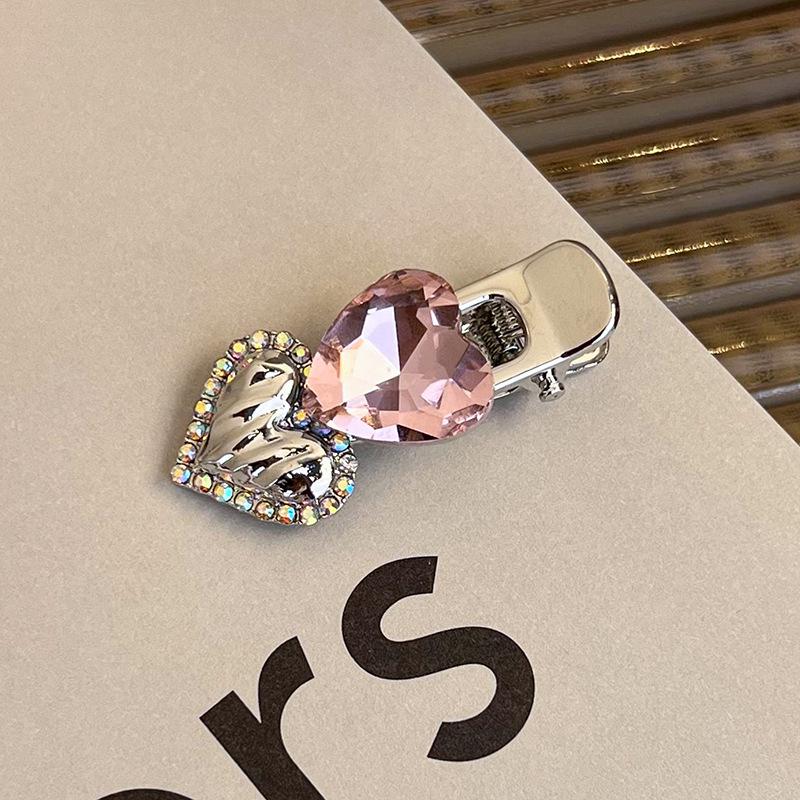 

Розовая заколка для волос с сердечком из стразов - Корейский стиль, трендовая атмосфера, милая и крутая металлическая заколка для волос