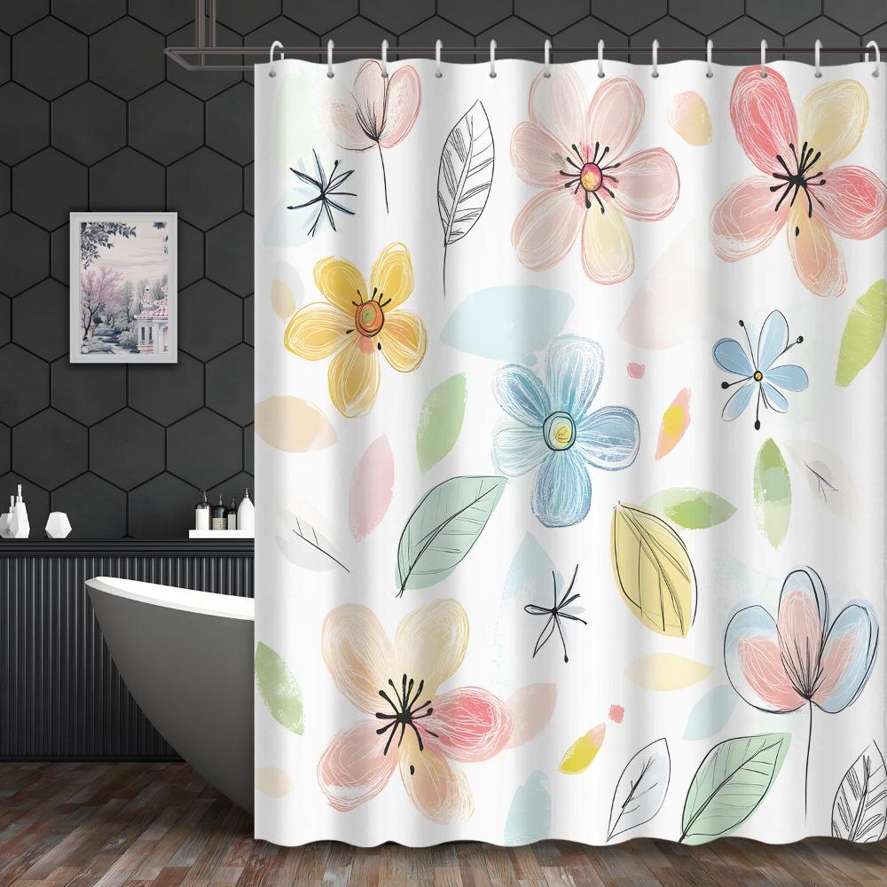 Colorful Floral Shower Curtain: Vibrant Flowers and Leaves for a Cheerful Bathroom Decor