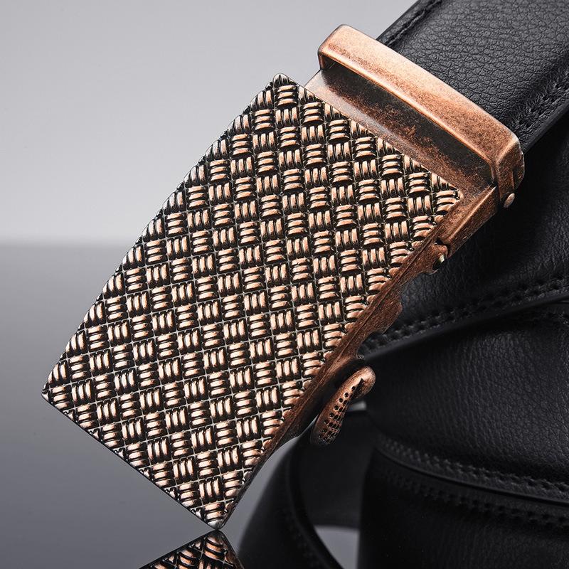 Men'S Leather Automatic Buckle Belt, Business Two-Layer Cowhide Antique Men'S Belt