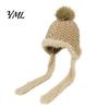 Outdoor Cycling Winter Hat Women Knitted Earflap Hat, Fuzzy Trim Pompom Soft Warm Small Face Effect Knit for Cycling, Cold Weather Daily Wear
