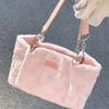 Sweet Love Heart Purse Women's Furry Tote Bags Winter Fashi Ladies Faux Fur Handbags Elegant Female Soft Plush Shoulder Bag