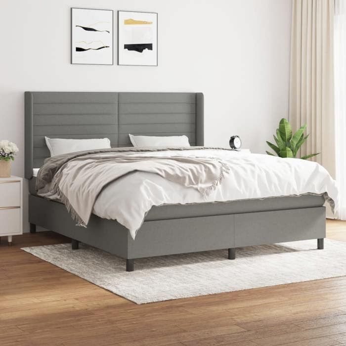 VidaXL Lit à sommier tapissier avec matelas Gris foncé 180x200cm Tissu - Modèle 3131530
