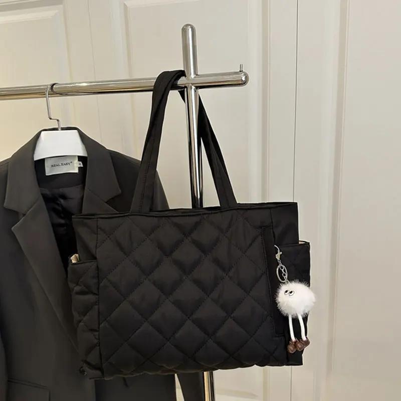 Large Capacity Rectangular Single Shoulder Bag Korean Style Commuter Tote Handbag for Women Lightweight Casual Cotton