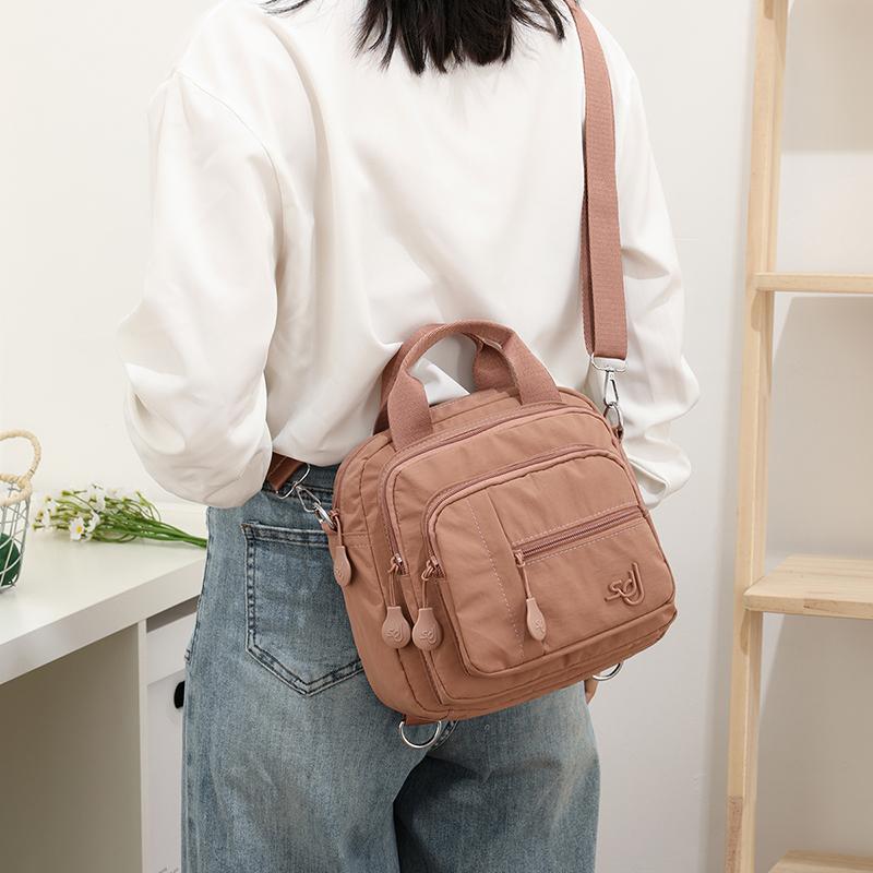 Mini Zaino in Nylon da Donna, Borsa a Tracolla Leggera con Tasche Multiple