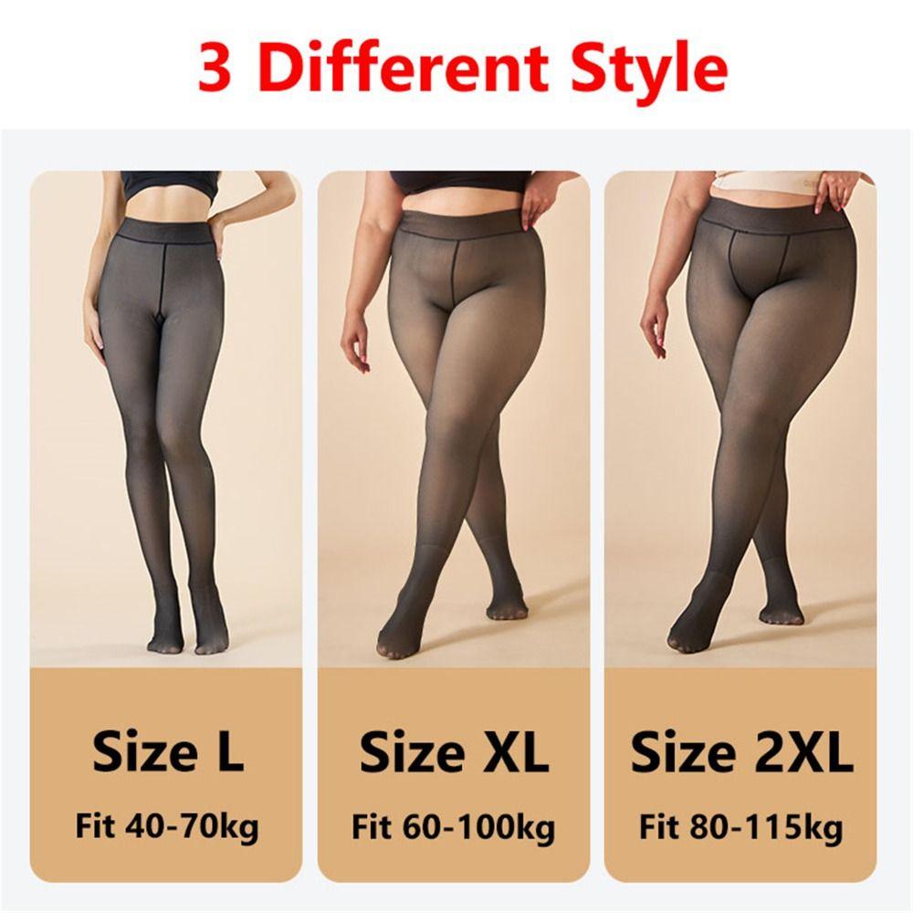 

Thick Fake Translucent Leggings High Waist Thermal Stockings Winter Fleece Lined Tights for Women 300g L(40-70kg)-Black-Full Feet