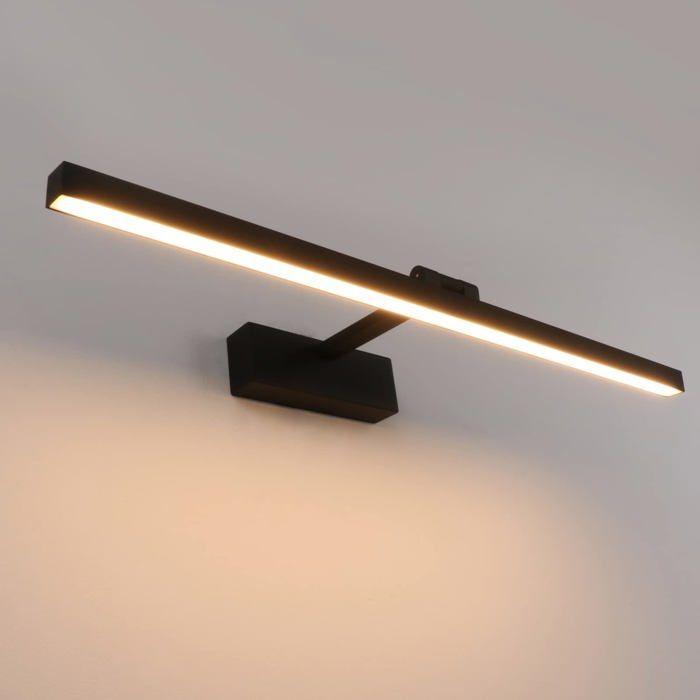 Lampe miroir LED 50 cm 12W IP44 Noir - Blanc chaud 3000K, 180° rotative, aluminium