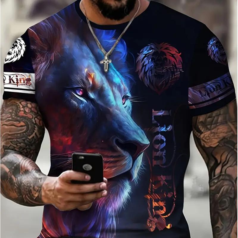 Men's Crew Neck Print Fierce Animal Pattern Oversized Men's Shirt Y2K Style Fashion Breathable Refreshing Short Sleeve