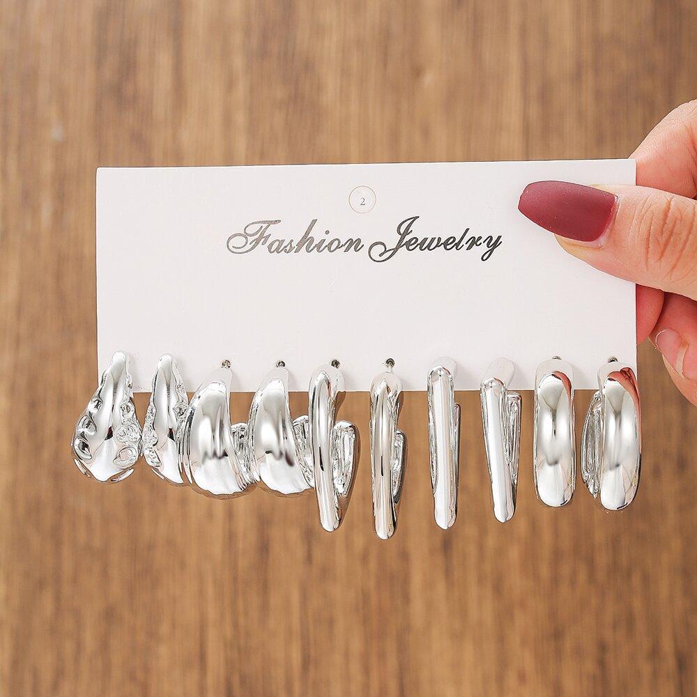 New exaggerated acrylic earrings, plain hoop, round electroplated stud earring set, niche and sophisticated accessories for women