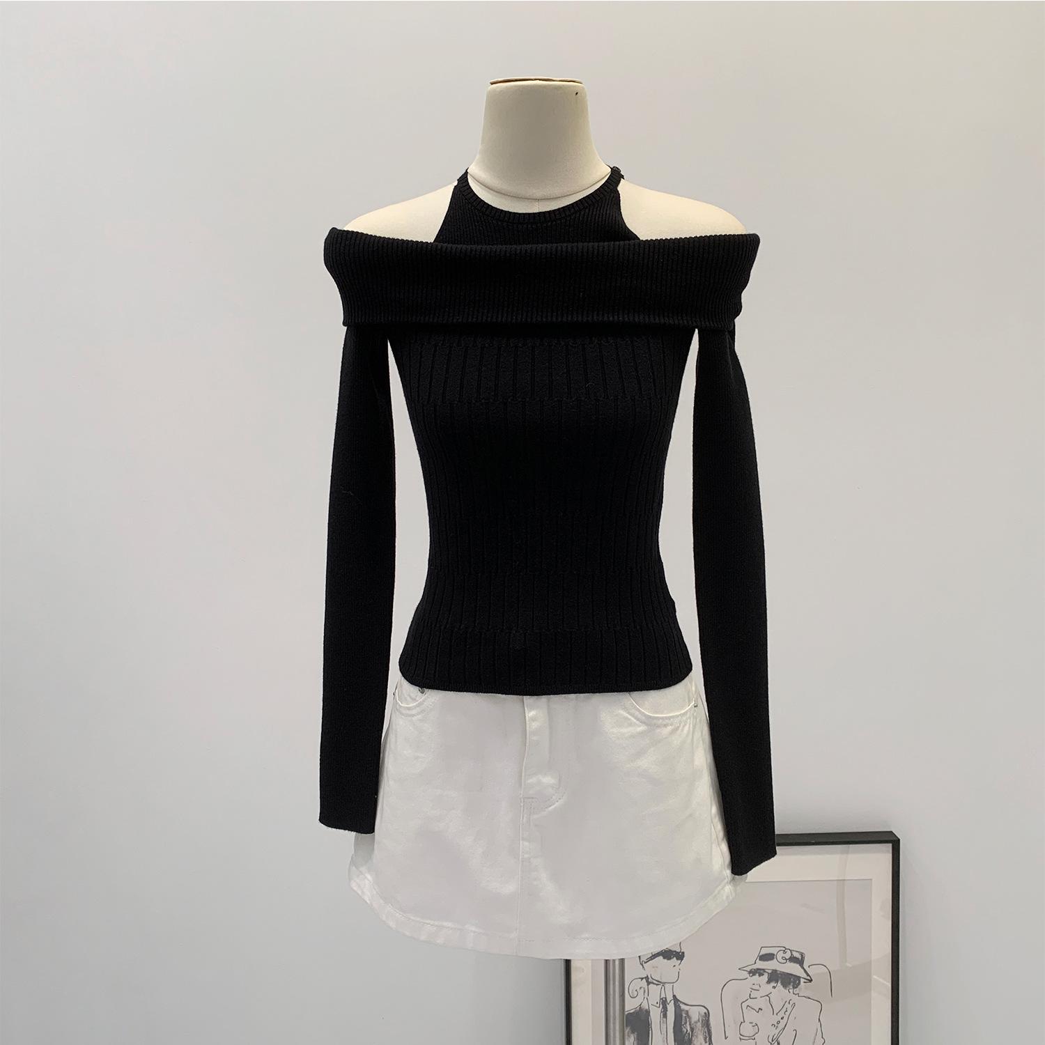 

Гострий Дівчачий В язаний Комплект з Двох Частин з Відкритими Плечима - Жіночий Осінній Звужуючий Топ Large чорний