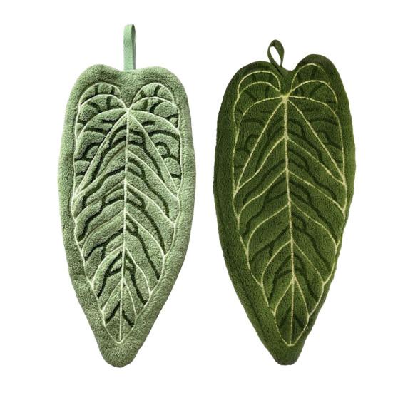 Leaf Shape Hand Towel Double-Sided Hanging Towel Lint-free Absorbent Leaf Towel with Hanging Loop for Kitchen Bathroom Use