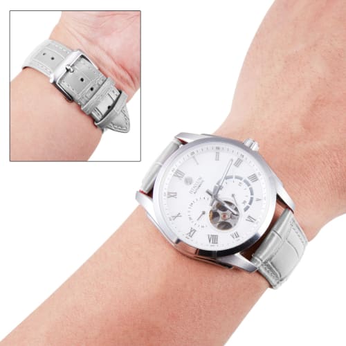 BINLUN Leather Watch Band, Quick Release, Replacement Strap for Men and Women, Crocodile Leather Pattern, Smartwatch Strap (22mm, Gray)