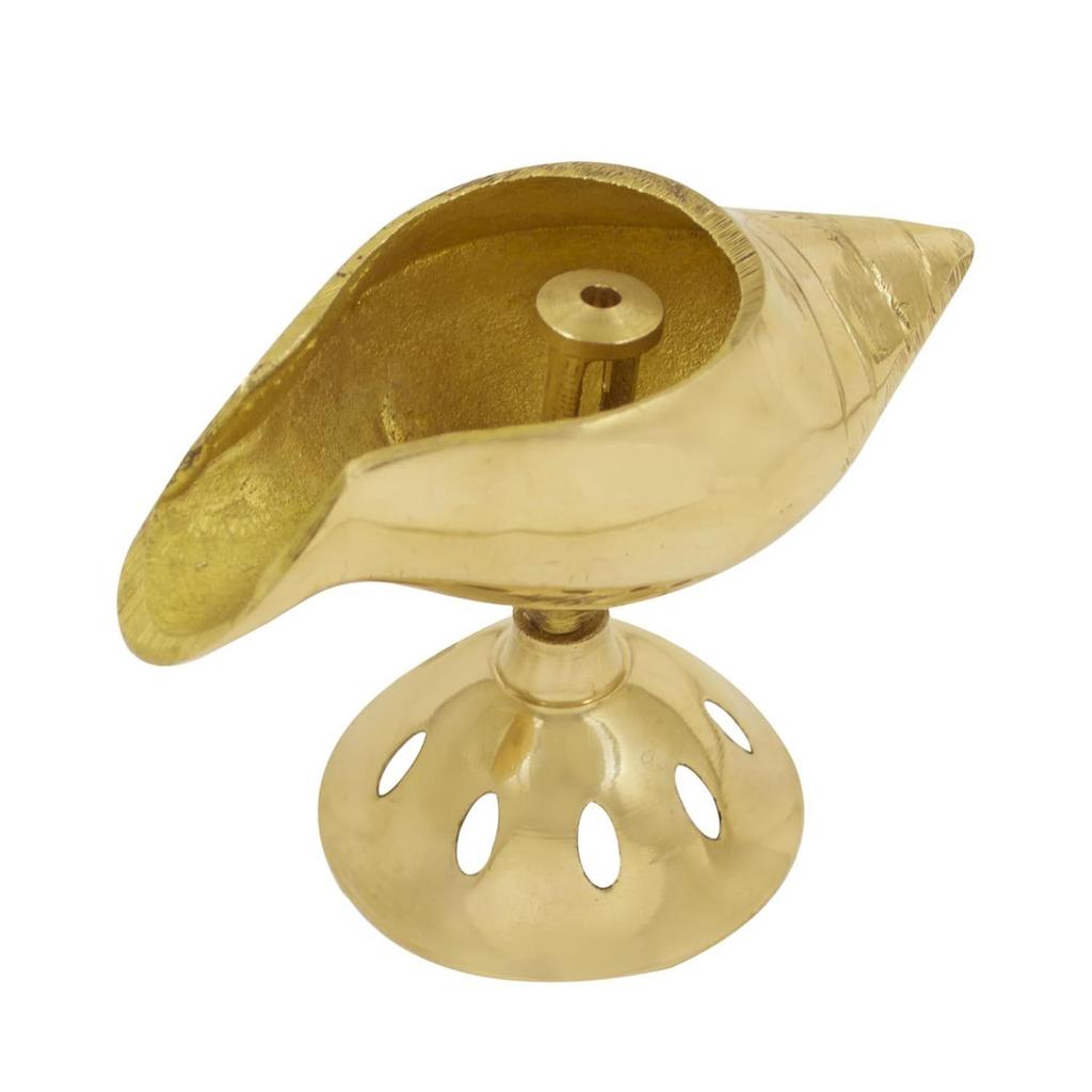 CraftVatika Pure Brass Akhand Diya, Shankh Shape Brass Diya Deepak, Villakku for Diwali