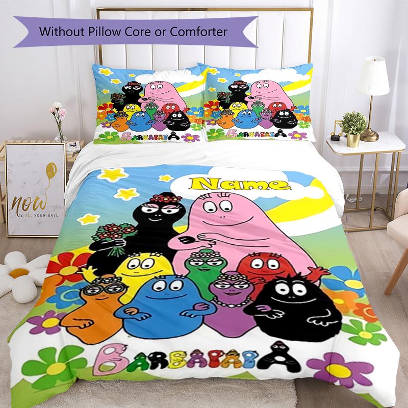 3pcs Custom Name Barbapapa Bedding Set Duvet Cover Closure Includes 1 Duvet Cover & 2 Pillowcases, Soft and Comfortable for All Seasons.