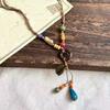 Chinese Style Ceramic Bead Pendant Necklace For Women Round Leaf Long Sweater Chain Necklace Aesthetic Jewelry Gift