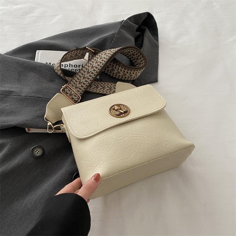 Beliebte Tasche Bucket Bag Damen Neue Retro Trendige Textur Schultertasche Modische Breiter Schultergurt Umhängetasche