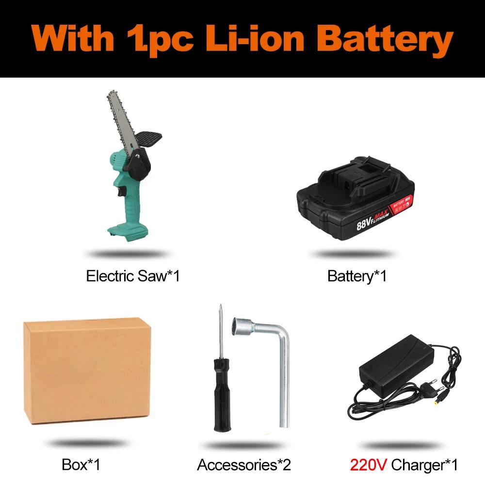 

6 88Vf 1200W электрическая цепная пила с аккумулятором 1/2, бензопила для обрезки садовой лесозаготовительной пилы, аккумуляторная деревообрабатывающая пила, электроинструменты 1 x Battery