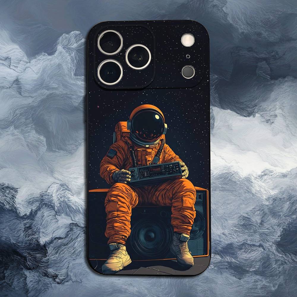 Universe Art Astronaut Phone For iPhone 13,12,15,14,11,16,17,Plus,Pro Max,XS,X,XR,SE,Mini,8,7,Soft Silicone Black