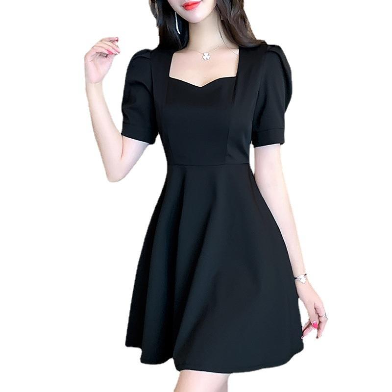 Hepburn style dress large size women's summer new age-reducing temperament waist thin small black dress short casual dress