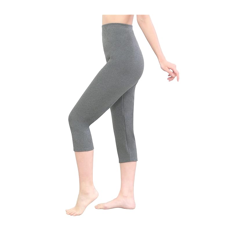 

[Laurea Acoa Core] gray 3/4 length L-XL leggings pants cotton blend cotton ladies woman spats made in Japan elasticity stretch pants inner underwear