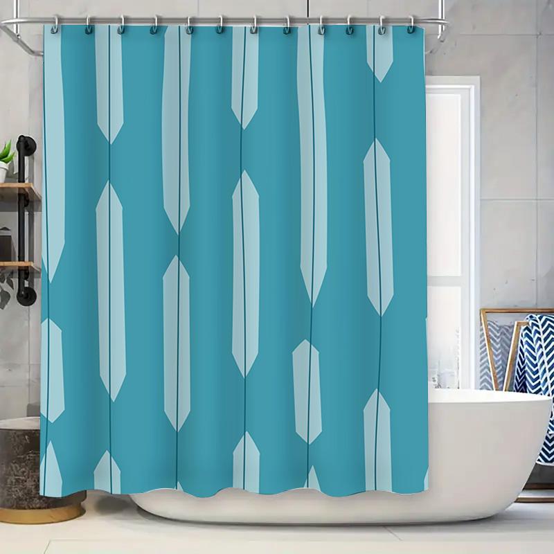 

Blue And White Geometric Shower Curtain For Bathrooms Decor Home Decoration Waterproof Plastic Hook Rod Set Bathroom Accessories W60H190(CM)-1 Pcs